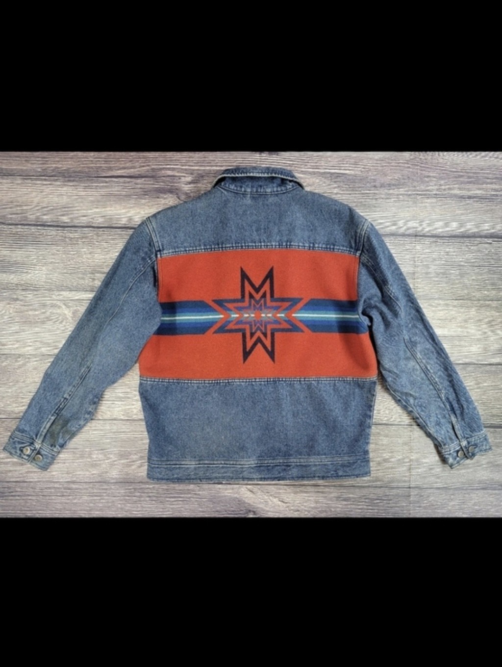 Pendleton Men's Vintage Wool Native Pattern Denim Jean Jacket